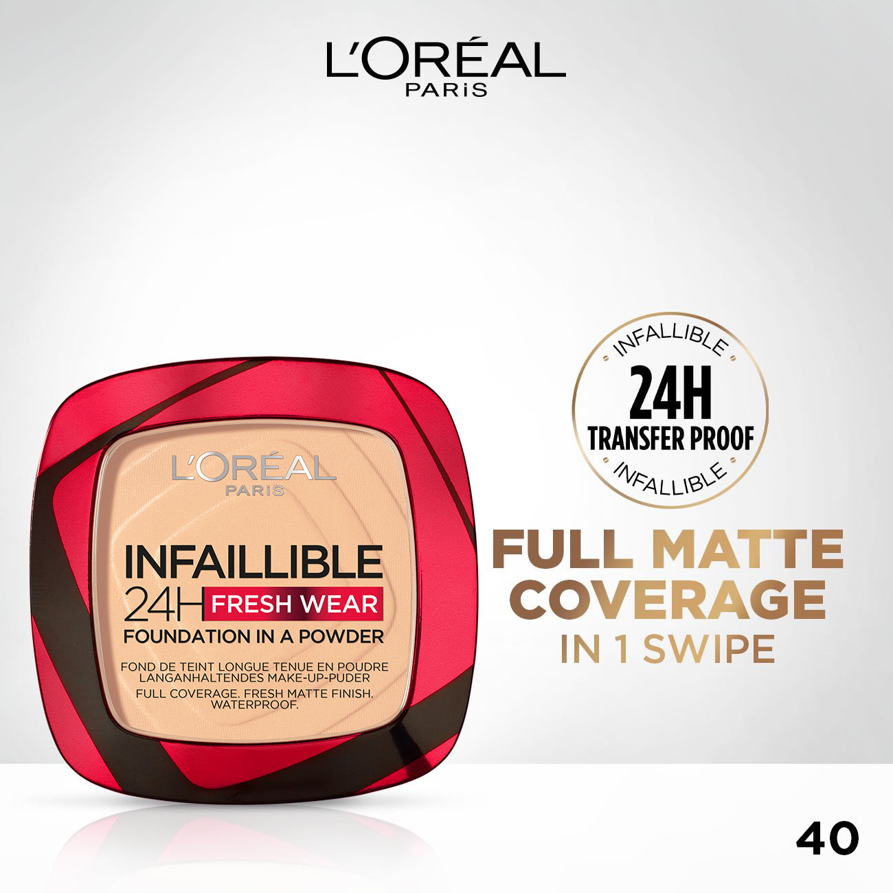 L'Oréal Paris - Infallible 24H Foundation, Fresh Wear Foundation in a Powder- Waterproof