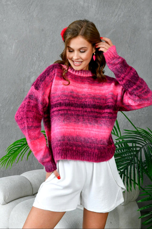 Turkish High-Quality Fashionable Gradient Pink Casual Loose Pullover Sweater [ONE SIZE]