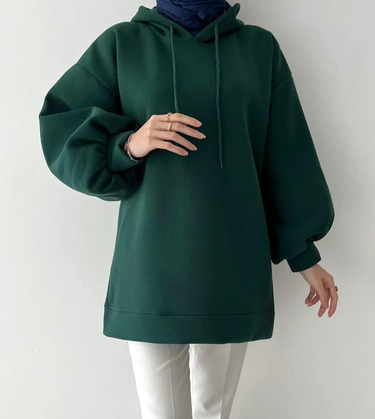 Turkish High-Quality Women Fashion Basic Hooded Long Sweatshirt [ONE SIZE]