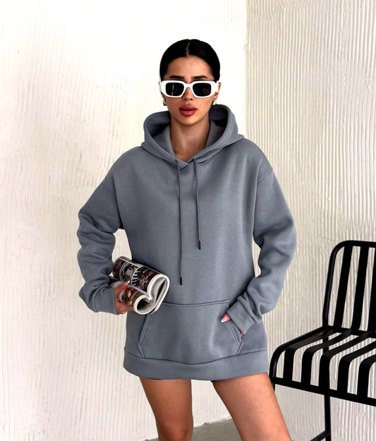 Turkish High-Quality Women Kangaroo Pocket Drawstring Thermal Lined Hoodie