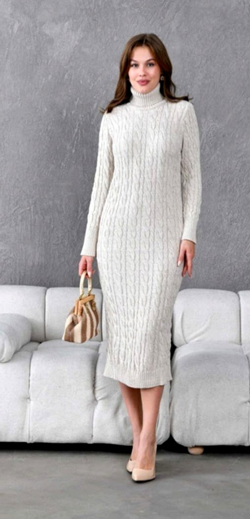 Turkish High-Quality Elegant Design Knitted Dress/Sweater Dress Suitable For Winter, Warm Outfit [ONE SIZE]