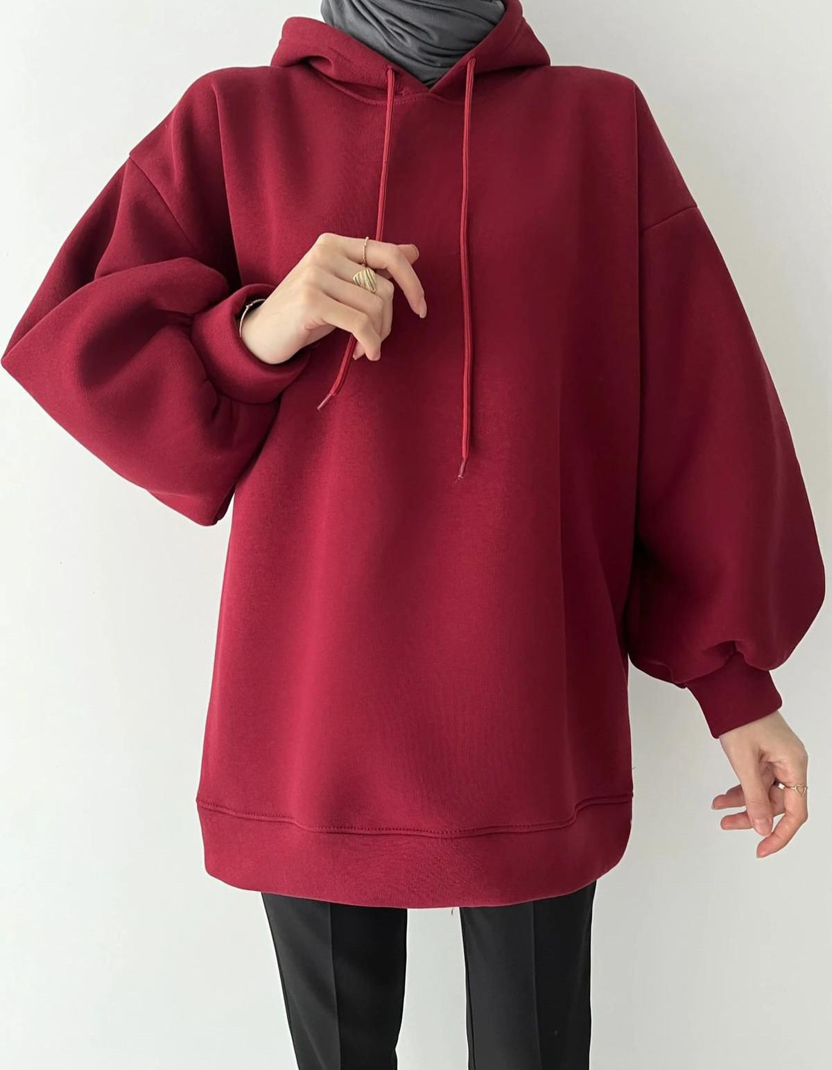 Turkish High-Quality Women Fashion Basic Hooded Long Sweatshirt [ONE SIZE]