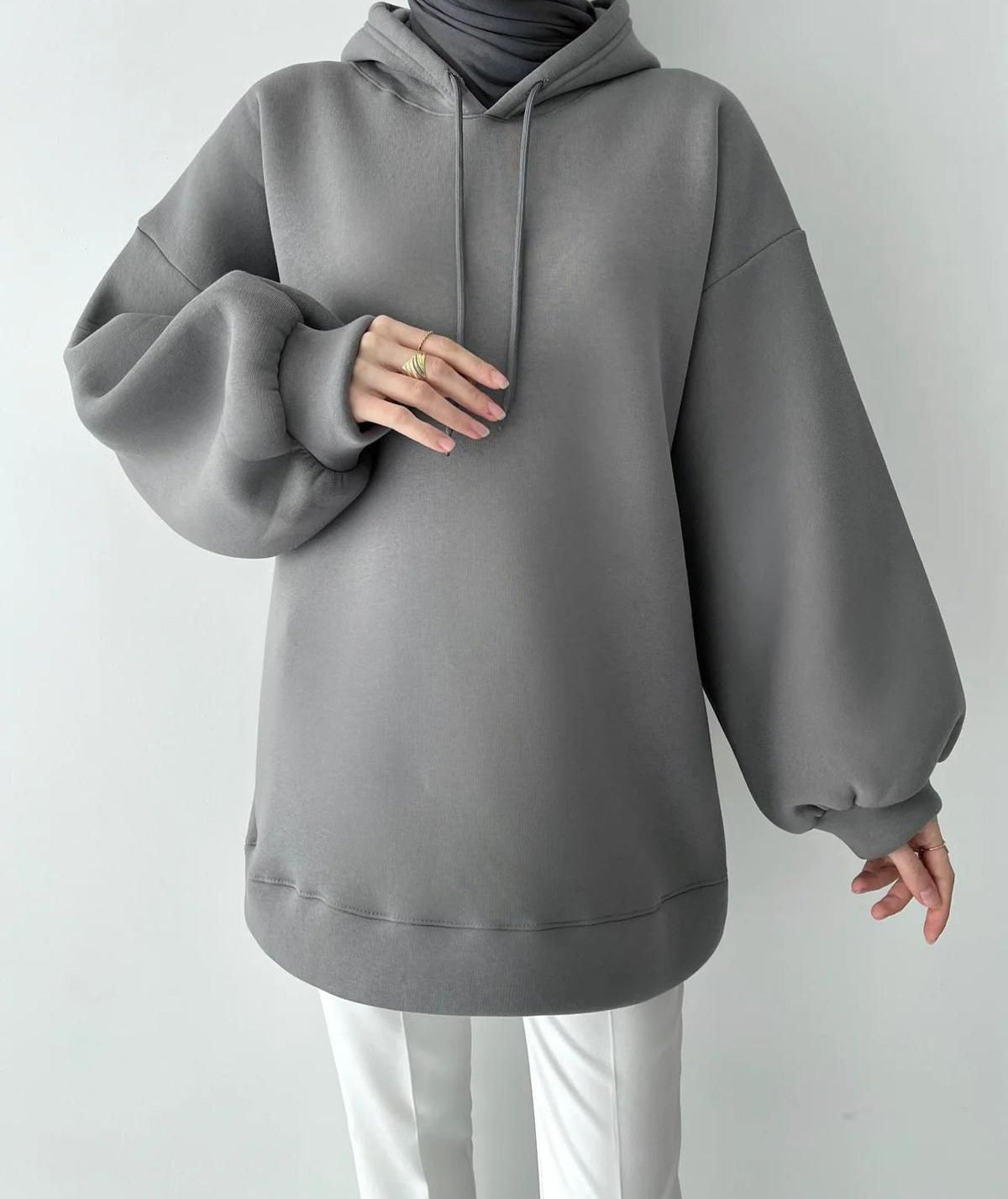 Turkish High-Quality Women Fashion Basic Hooded Long Sweatshirt [ONE SIZE]